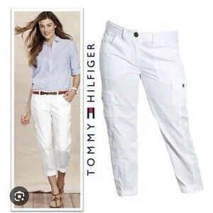 Tommy Hilfiger Ladies Cargo Pants Size 6 Classic White Cuffed Cropped
